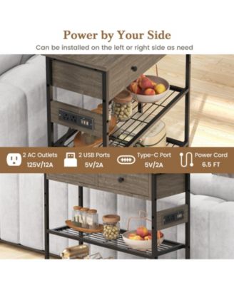 Narrow Console Table with 2 Drawers and 2 Metal Mesh Shelves