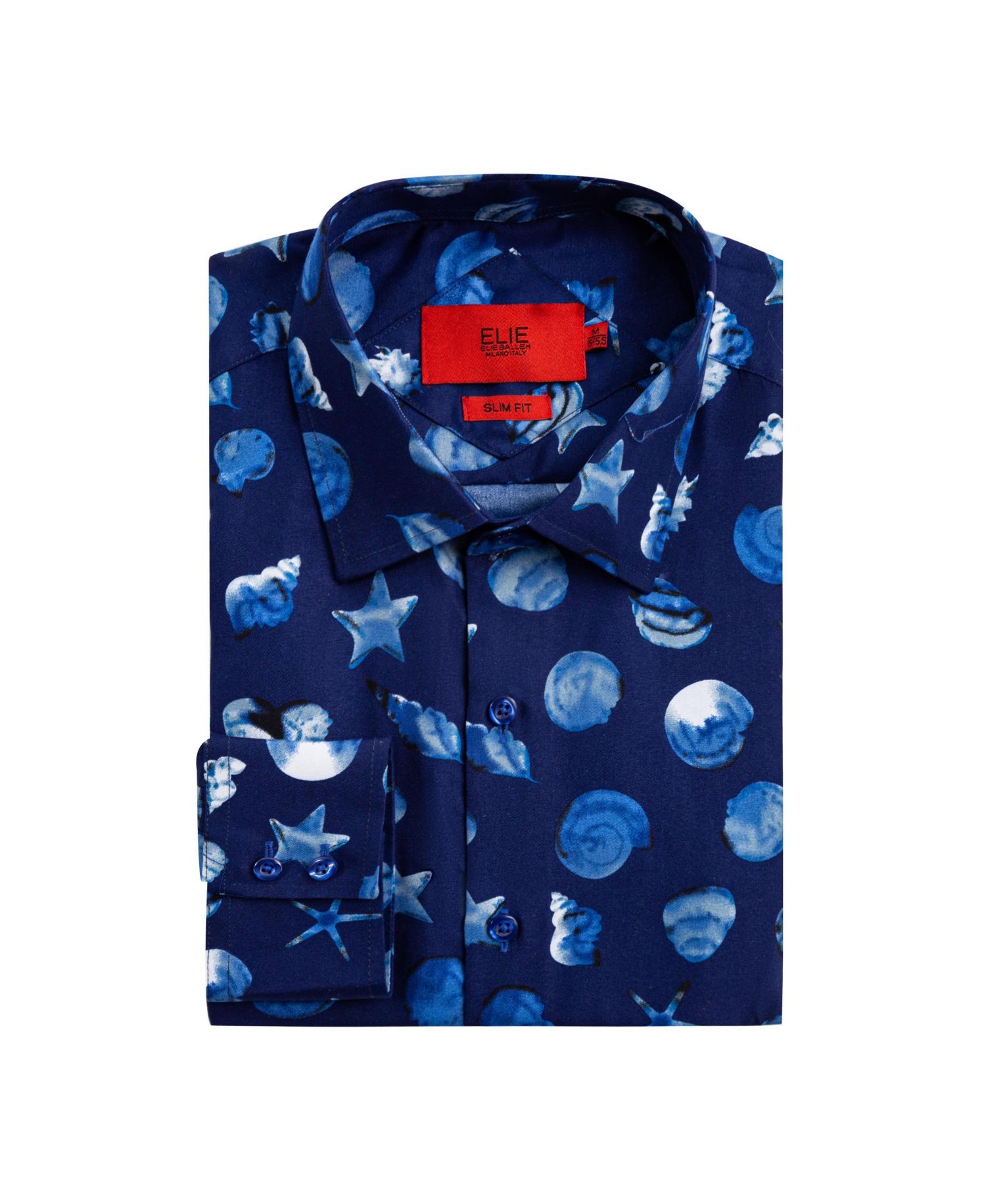 Big Boys Blue Slim Fit Sea Shell Print Shirt