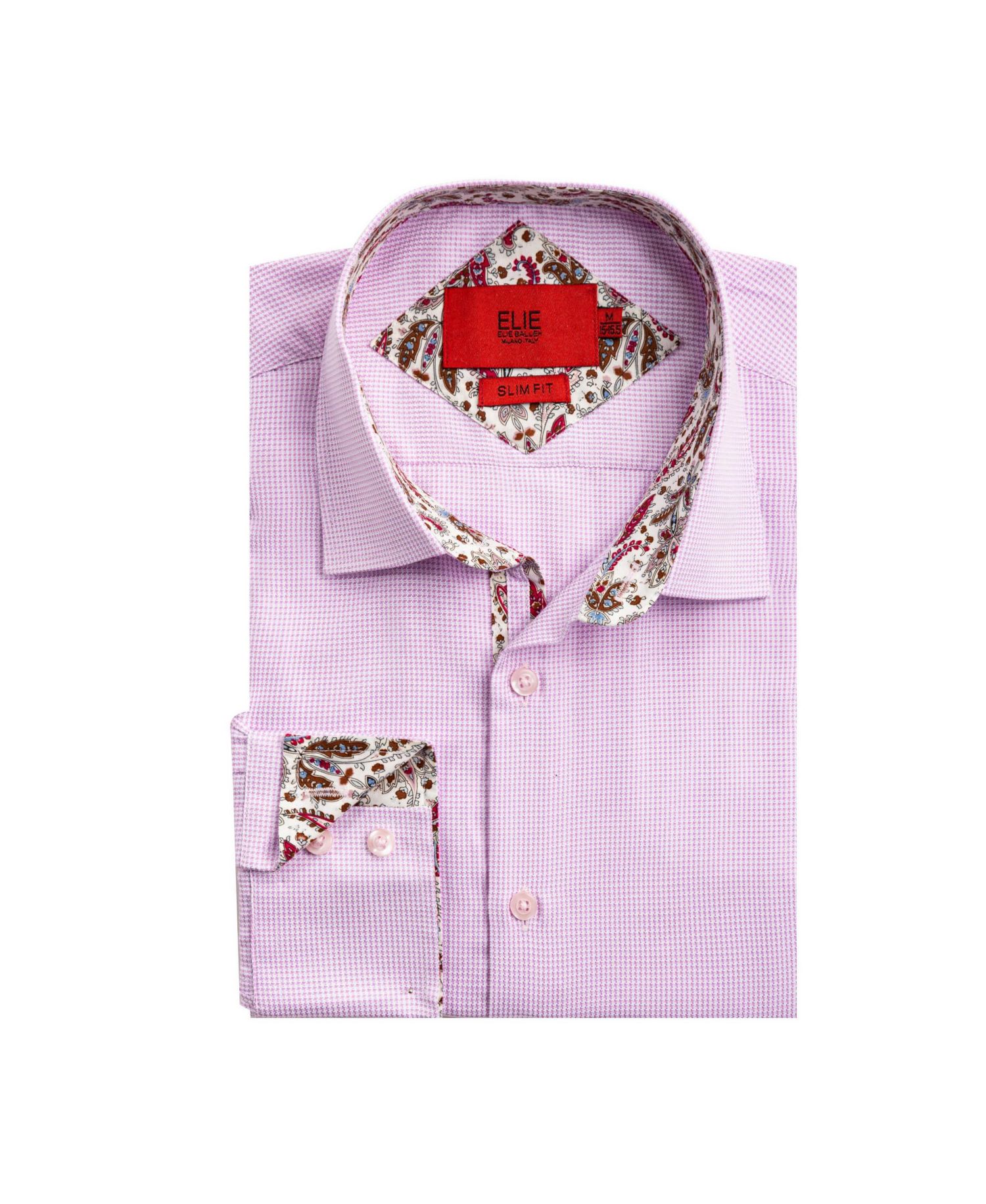 Big Boys Pink Slim Fit Houndstooth Dress Button-Down Shirt