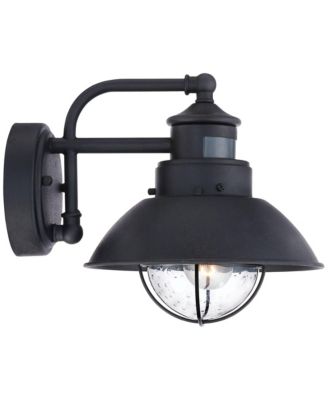 Rustic Industrial Farmhouse Outdoor Barn Light Fixtures Set of 2 Black Dusk to Dawn Motion Sensor 9" Clear Seedy Glass for Exterior