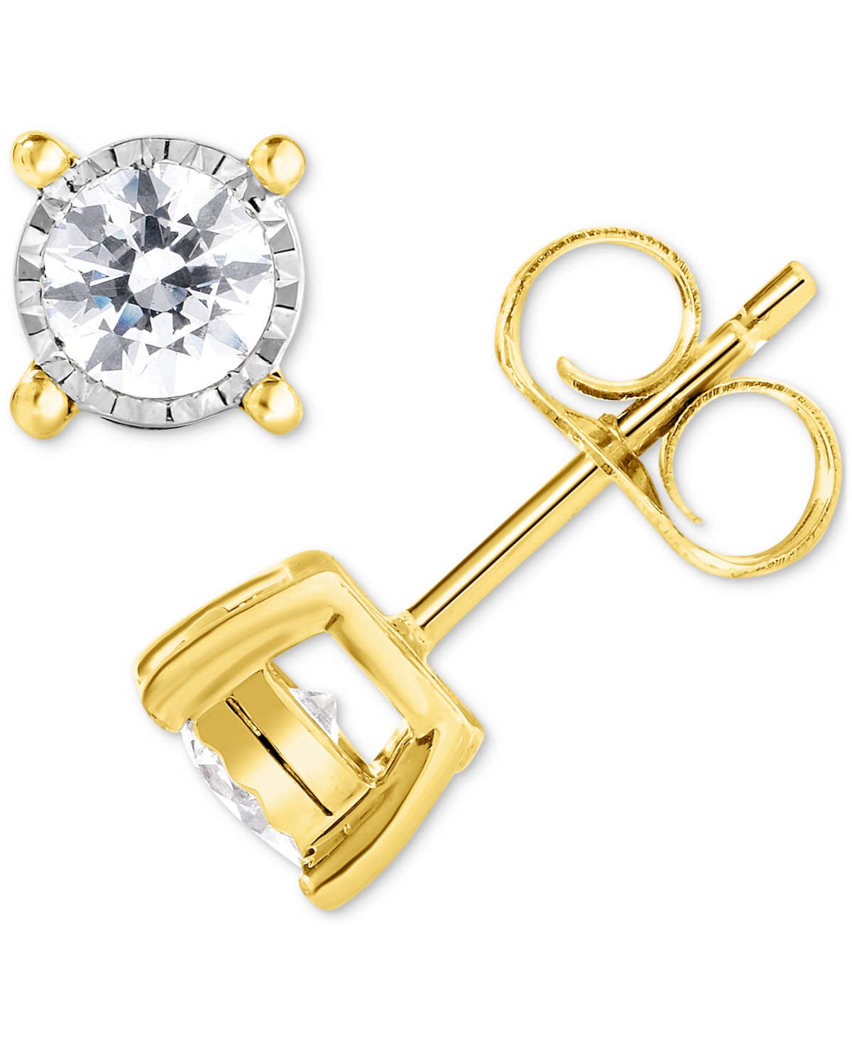 Diamond Solitaire Stud Earrings (1/3 ct. t.w.) in 14k Two Toned Gold - Yellow Gold