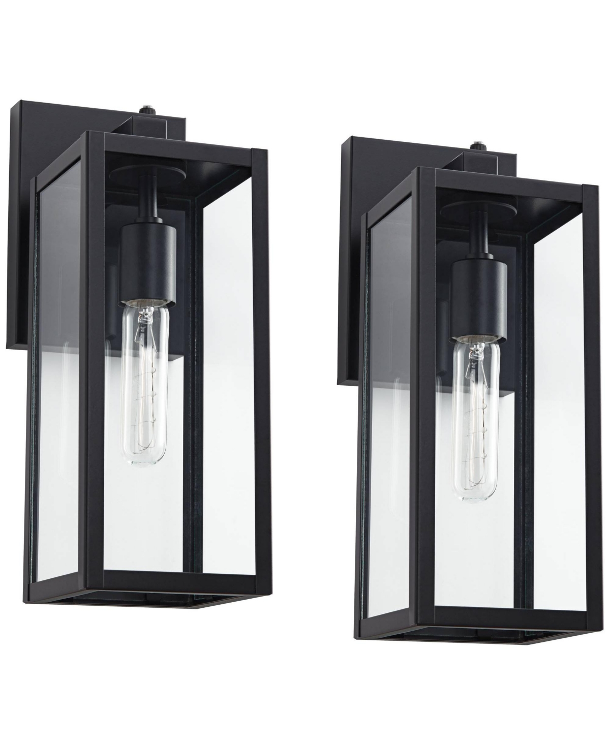 Titan Modern Outdoor Wall Light Fixtures Set of 2 Mystic Black Rectangular Box Frame Dusk to Dawn 14&#x22; Clear Glass Panels for Post Exterior Barn D