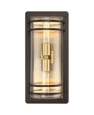 Habitat Modern Industrial Outdoor Wall Light Fixtures Set of 2 Bronze Brass 16" Clear Glass for Post Exterior Barn Deck