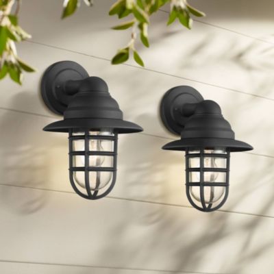 Hooded Cage 13" Clear Glass for Post Exterior Barn Marlowe Rustic Set of 2 Industrial Outdoor Wall Light Fixtures