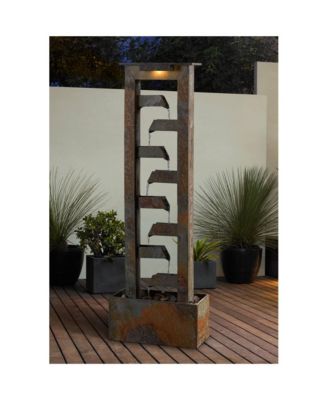 Zigzag Zen 49" High Large Modern Indoor Outdoor Decor Slate Stone Floor Fountain with Light LED Waterfall