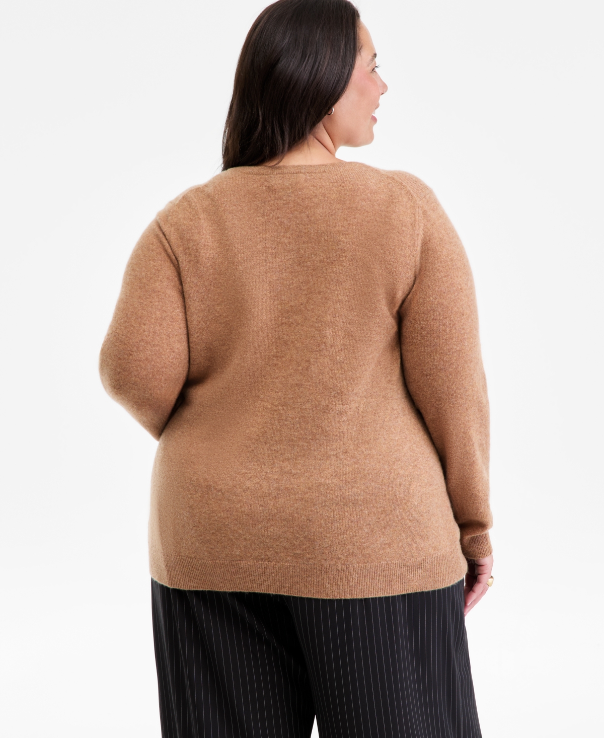 Charter Club Plus Size 100% Cashmere Crewneck Sweater, Macy's Exclusive In Brown
