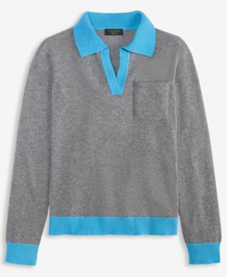 Women's 100% Cashmere Colorblocked Collared Sweater, Macy's Exclusive