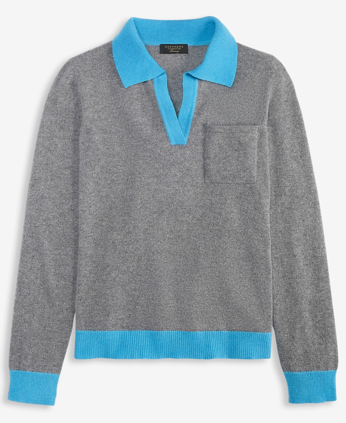 Charter Club Women's 100% Cashmere Colorblocked Collared Sweater, Macy's Exclusive In Gray