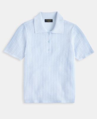 Women's 100% Cashmere Short-Sleeve Pointelle Polo Sweater, Macy's Exclusive