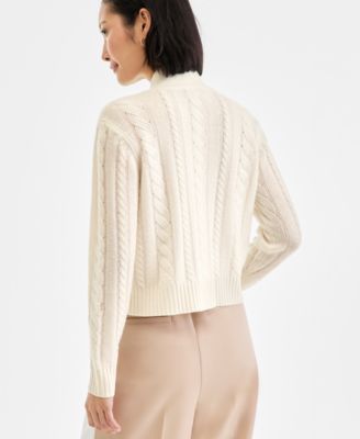 Petite Cashmere Cable-Knit Button-Front Cardigan, Macy's Exclusive