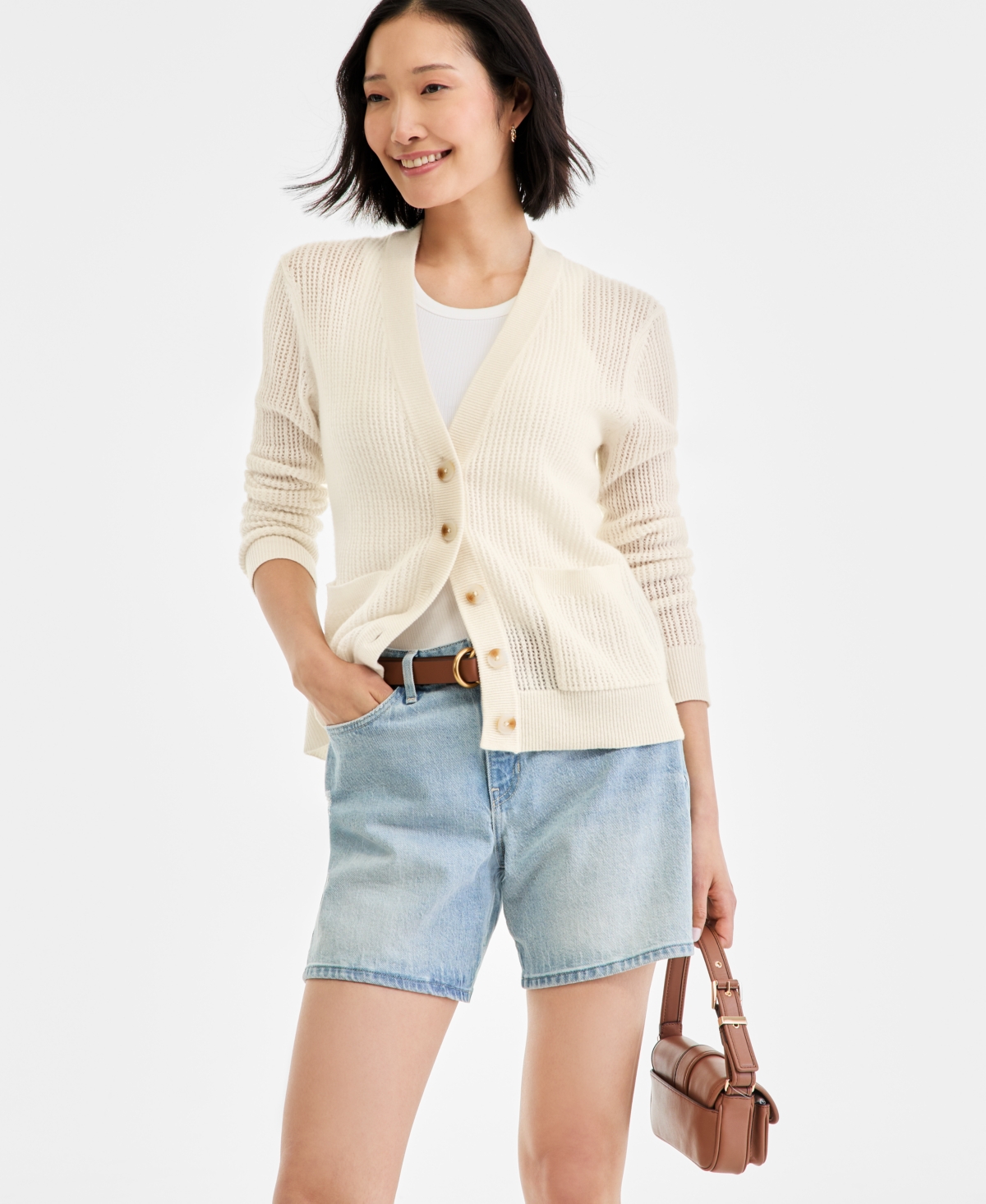 Charter Club Women's 100% Cashmere Pointelle Boyfriend Cardigan, Macy's Exclusive In White