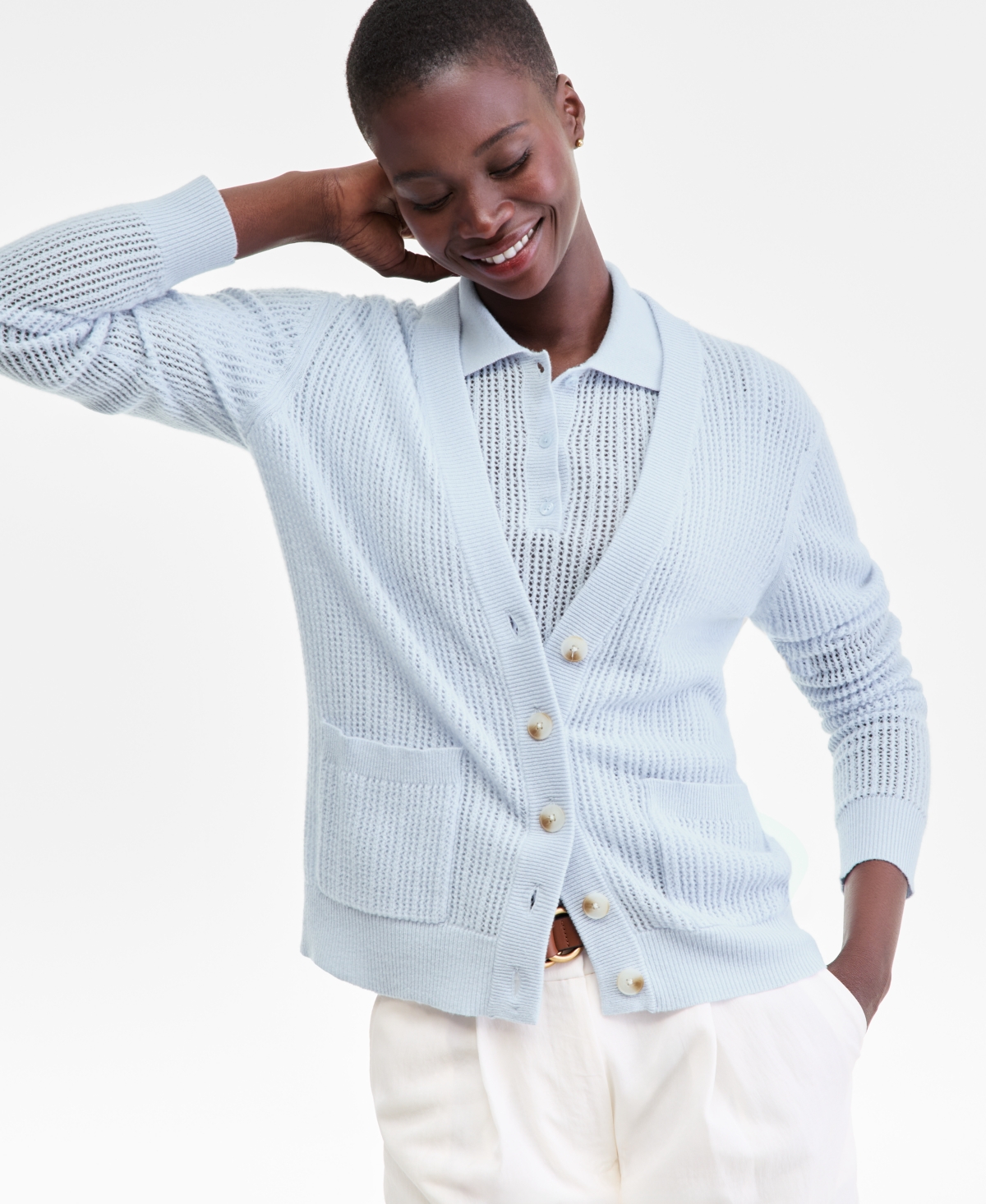 Charter Club Women's 100% Cashmere Pointelle Boyfriend Cardigan, Macy's Exclusive