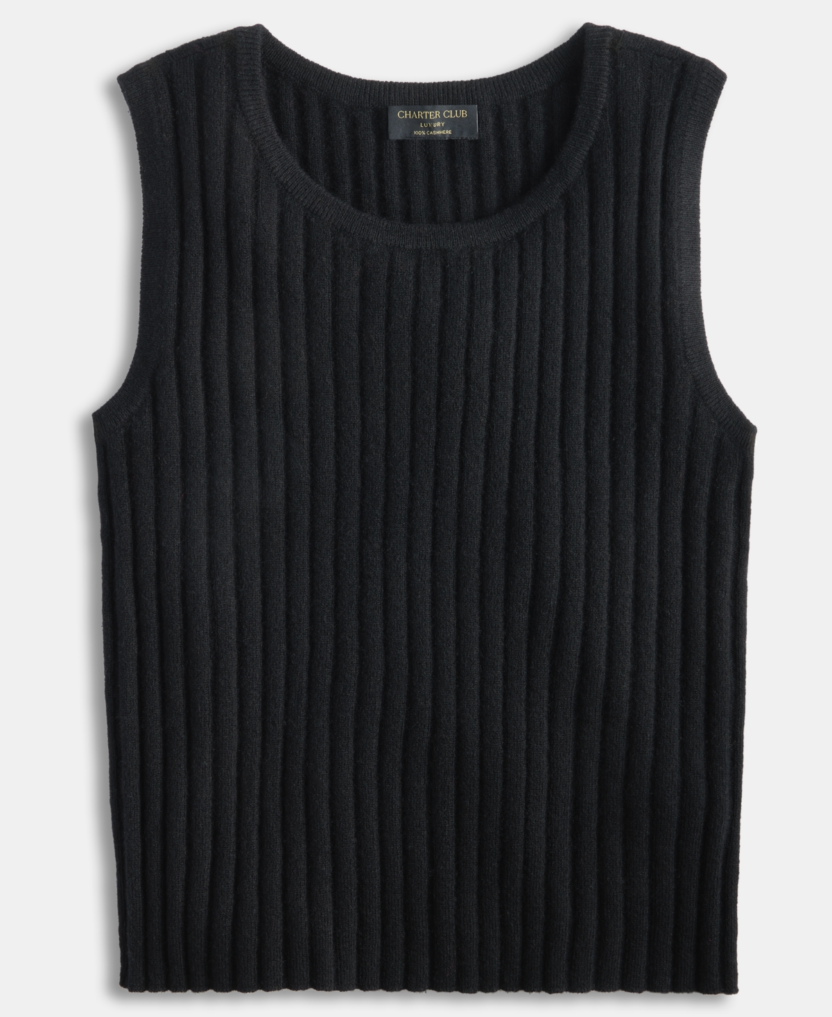Charter Club Petite Rib-knit Cashmere Crewneck Tank Top, Exclusively At Macy's In Black