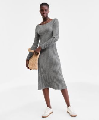 Women's 100% Cashmere Ribbed Midi Sweater Dress, Macy's Exclusive