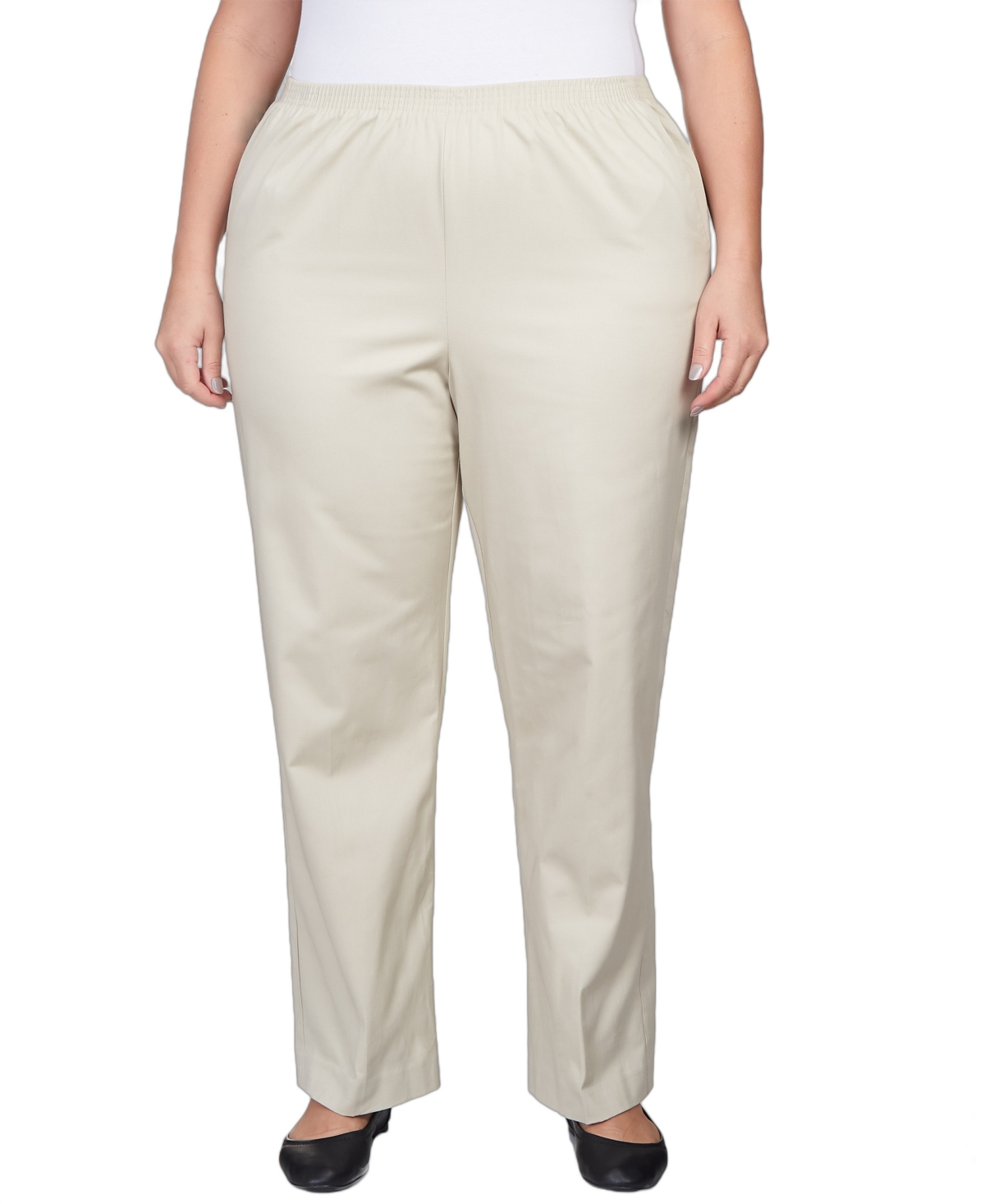 Alfred Dunner Plus Size Mid-rise Straight Leg Short Length Casual Pants In Neutral
