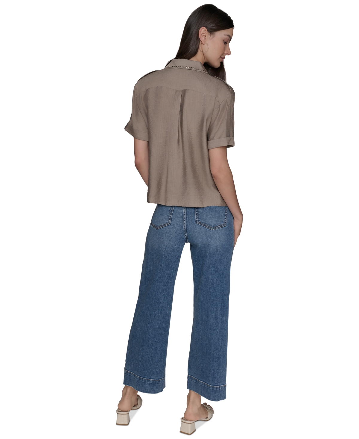Karl Lagerfeld Petite Textured Studded Blouse
