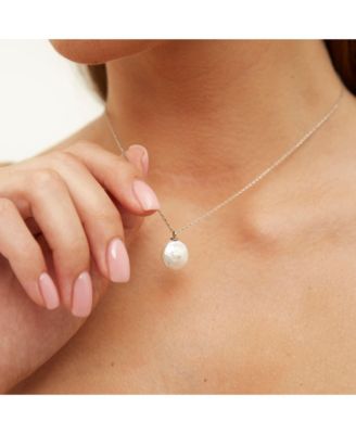 Baroque Flat Pearl Pendant Necklace Sterling