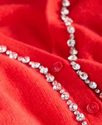 Women's 100% Cashmere V-Neck Rhinestone Cardigan, Macy's Exclusive