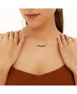 Sterling Silver Concave Bar Necklace - Green