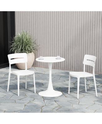 3-Piece Outdoor Round Metal Patio Dining Table Set With Stackable Patio Chairs