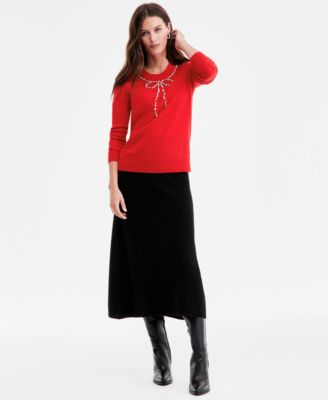 Women's 100% Cashmere Embellished Bow Sweater, Macy's Exclusive