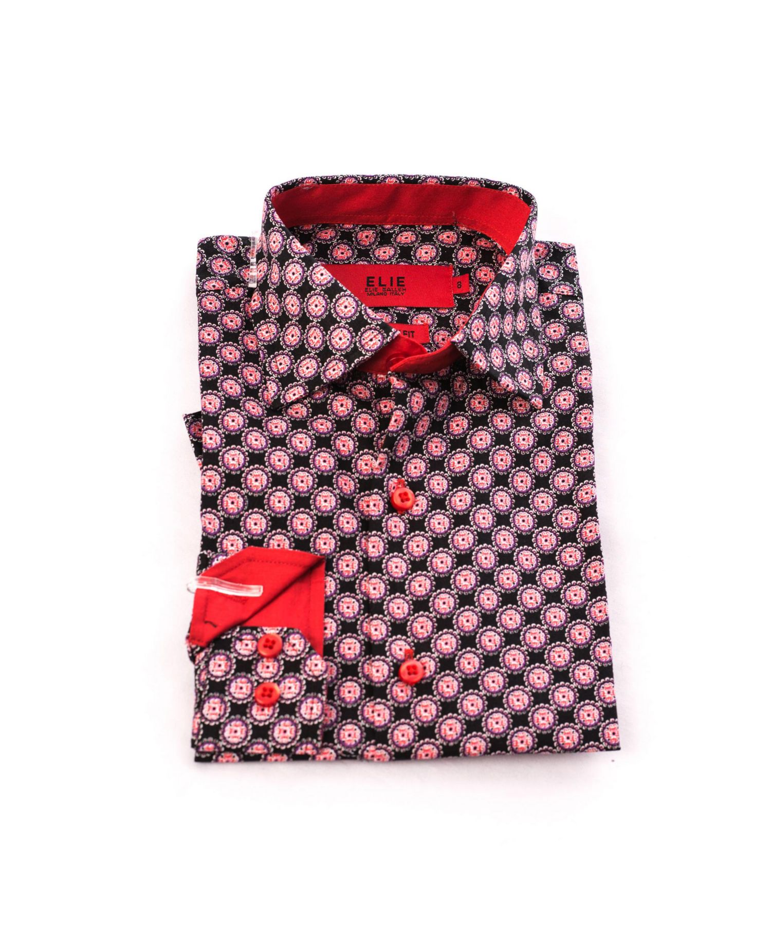 Little Boys Black Slim Fit Printed Button-Down Shirt