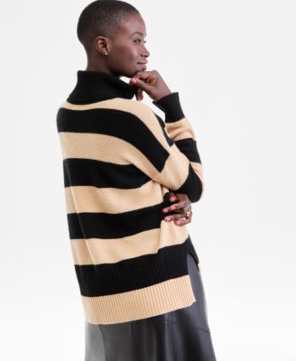 Women's 100% Cashmere Rugby Stripe Step-Hem Turtleneck Sweater, Macy's Exclusive 