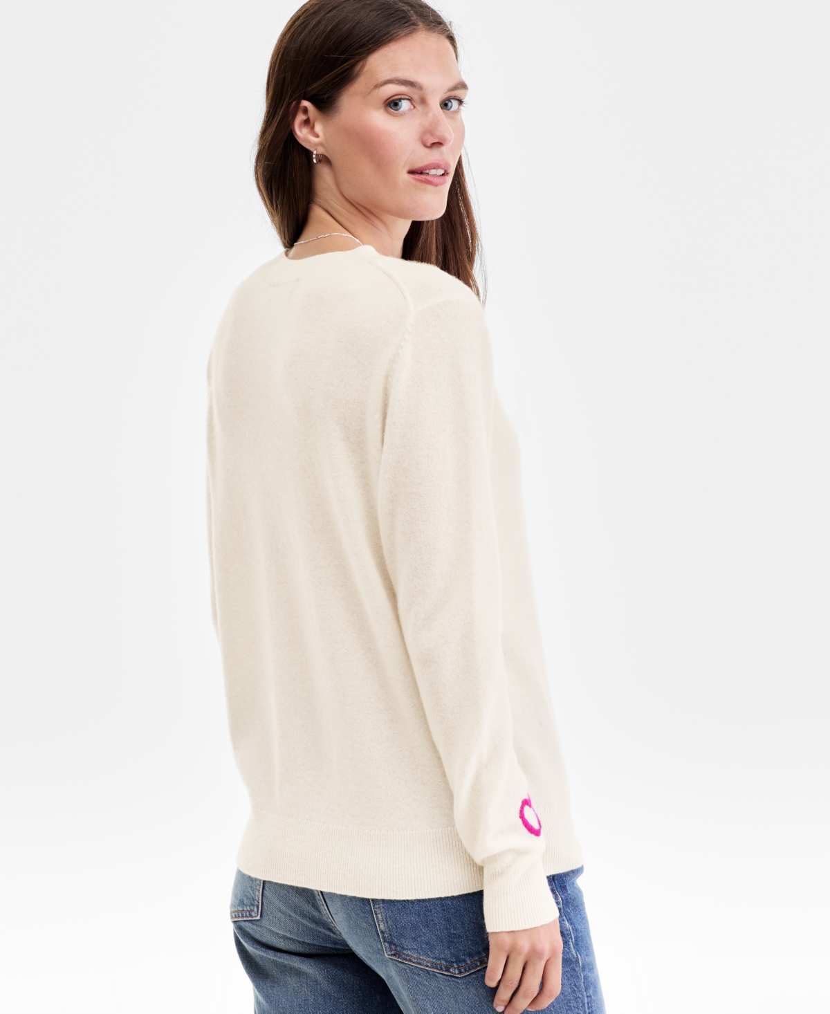 Charter Club Women's 100% Cashmere Embroidered Heart Sweater, Macy's Exclusive In White