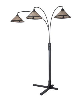 86" Wood Natural Mica 3 Light Arc Floor Lamp