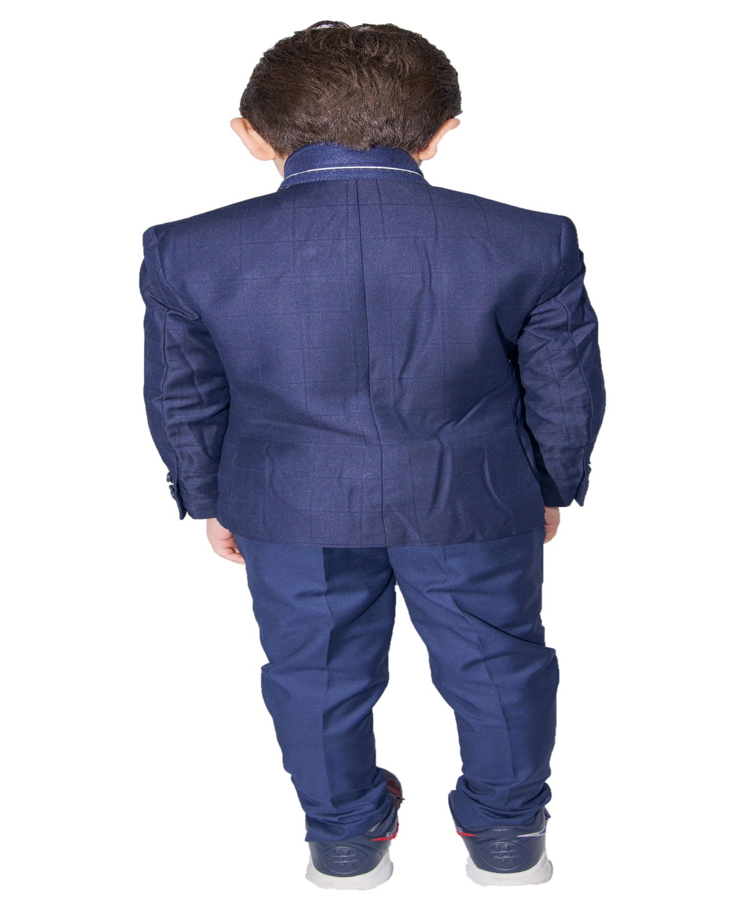 Boys Navy Slim Fit Windowpane Jacket