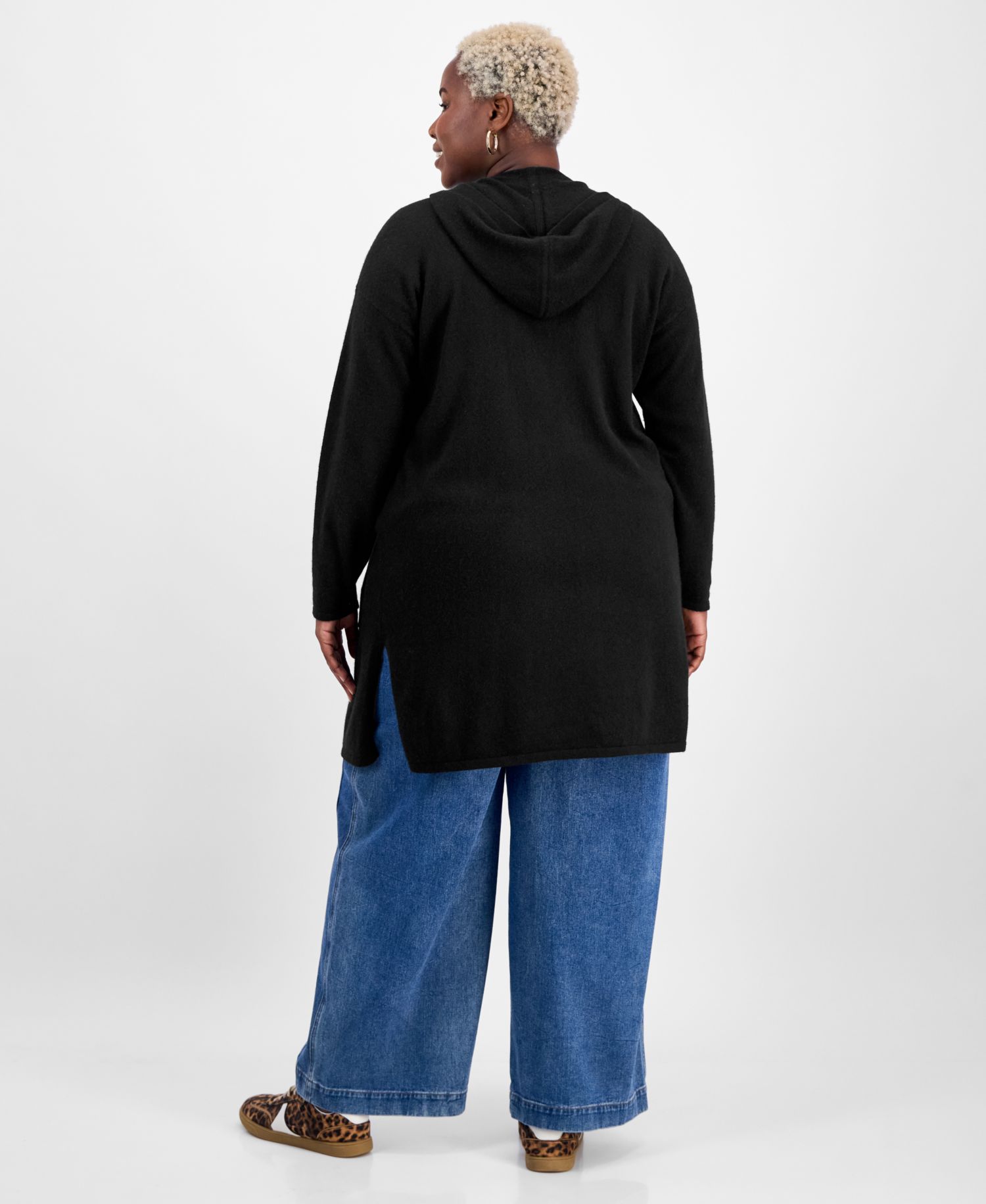 Petite's 100% Cashmere Open-Front Hoodie
