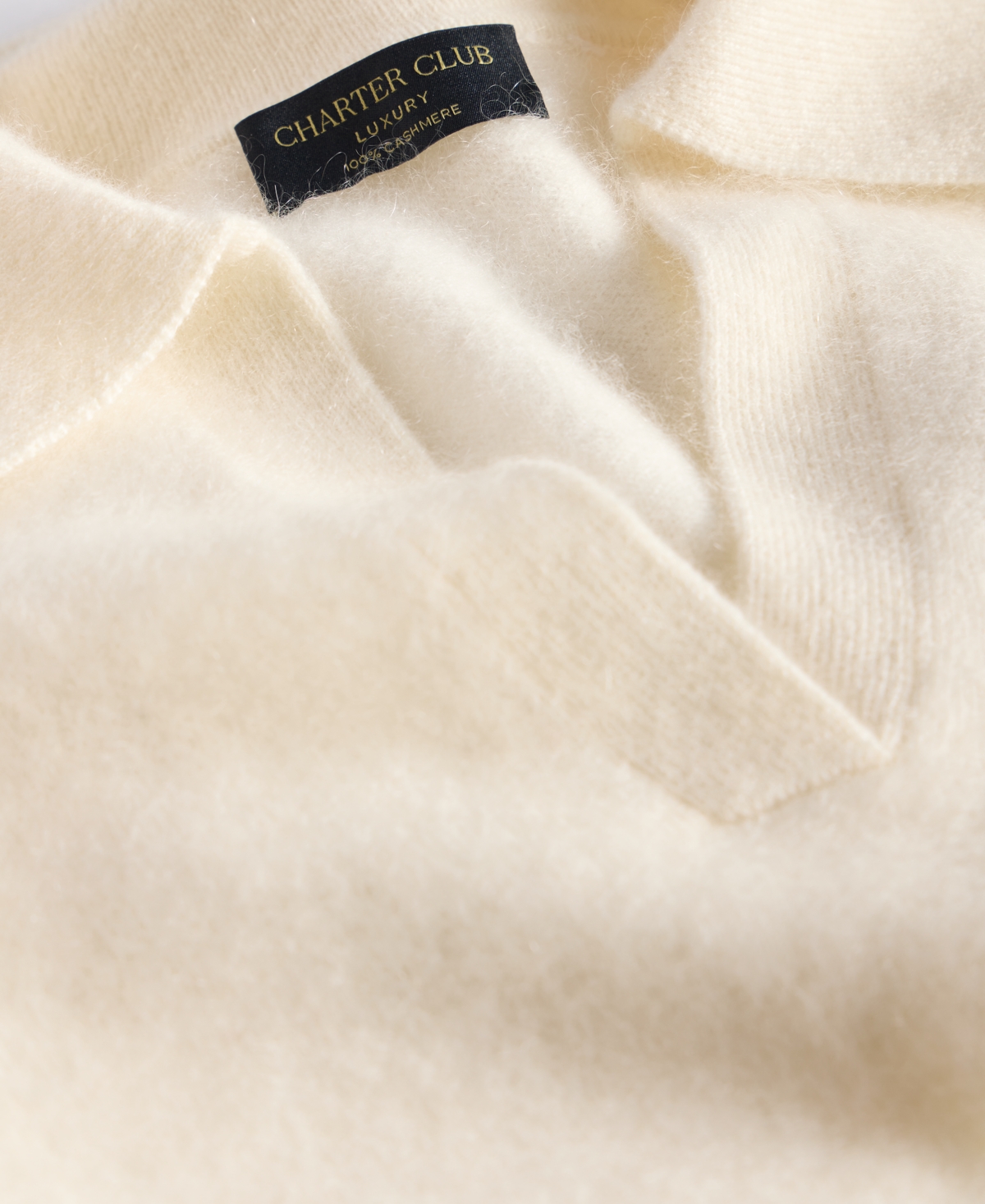 Charter Club Women's Brushed 100% Cashmere Collared Sweater, Macy's Exclusive In White