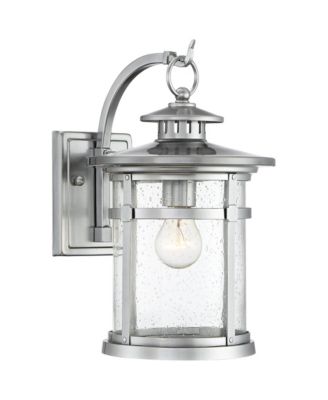 Callaway Modern Industrial Outdoor Wall Light Fixtures Set of 2 Chrome Metal 11 3/4" Clear Seedy Glass for Post Barn