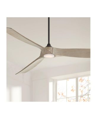 70" Kona Wind Indoor Outdoor Ceiling Fan 3 Blade LED Light Remote Control Black Finish Distressed White Oak Blades DC Motor Damp Rated
