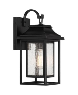 Cecile 15 1/4" High Mission Country Traditional Outdoor Wall Light Fixture Mount Porch House Exterior Outside Box Lantern Black Clear Seeded Glass Shade Front Door Patio Garage Home - John Timberland