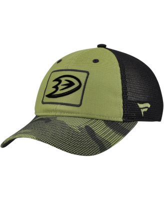 Men's Olive Anaheim Ducks Military Appreciation Trucker Adjustable Hat