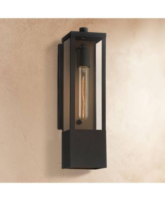 Berk Modern Outdoor Wall Light Fixtures Set of 2 Textured Black Gold Metal 16" Clear Glass for Post Exterior Barn