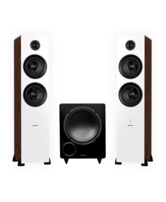 Ai81 Powered Floorstanding Speakers (Bamboo), DB10 10" Powered Subwoofer (Black), 15ft RCA Subwoofer Cable