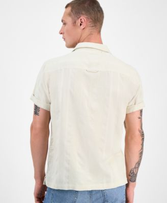 Men's Ford Short Sleeve Textured Striped Button-Front Camp Shirt