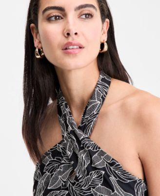 Women's Embroidered Cotton Halter Dress, Exclusively at Macy's