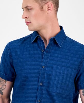Men's Short Sleeve Striped Denim Button-Front Shirt, Exclusively at Macy's