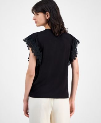 Women's Lace-Trim Cap-Sleeve T-Shirt