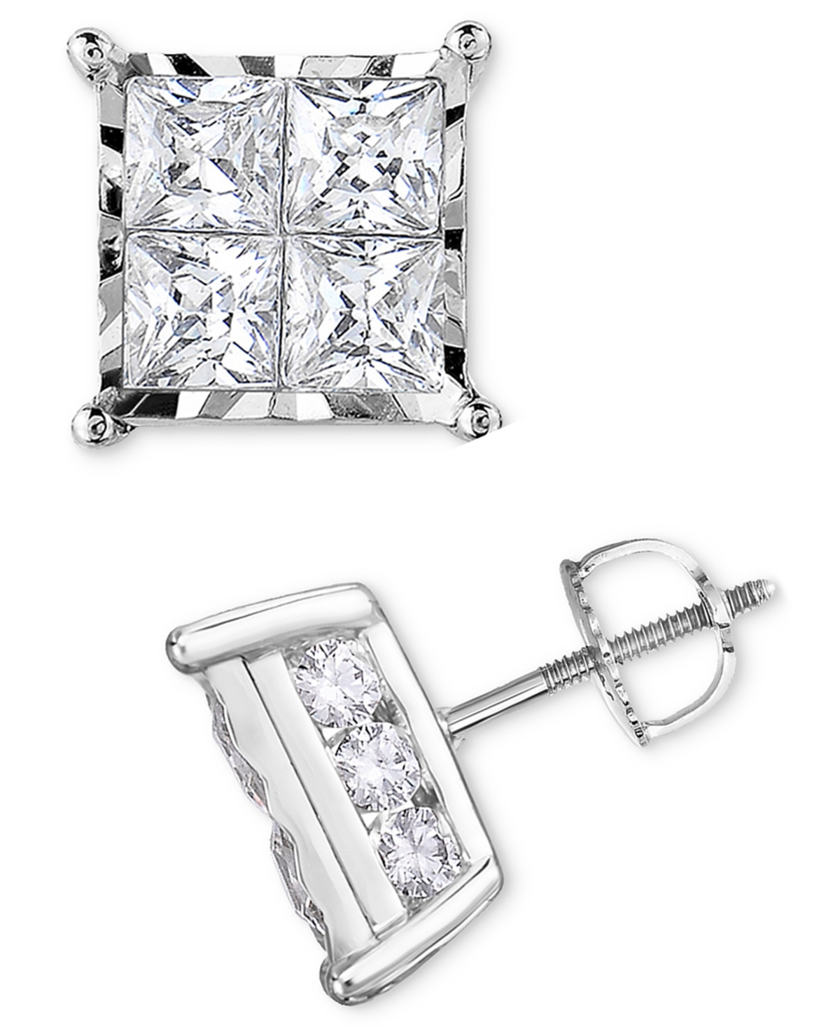 Diamond Princess Quad Stud Earrings (2 ct. t.w.) in 14k White Gold - White Gold