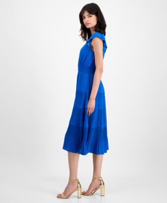Women's Tiered V-Neck Flutter-Sleeve Midi Dress