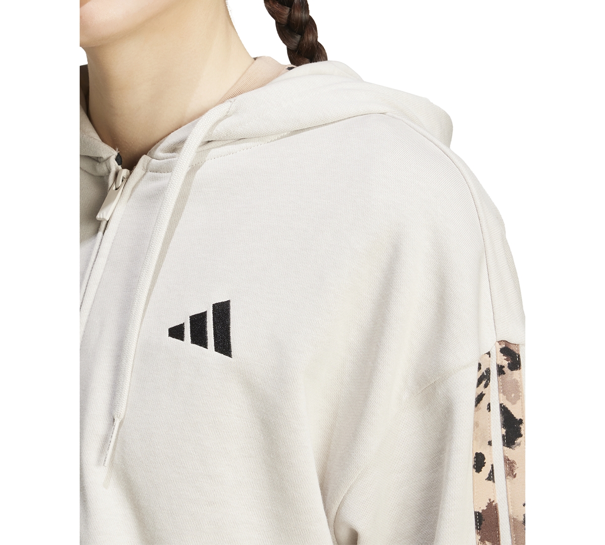 Adidas Originals Women's Animal-print 3-stripe French Terry Zip Hoodie In Neutral