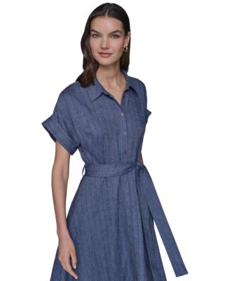 KARL LAGERFELD PARIS - Women's Belted Pinstripe Midi Dress