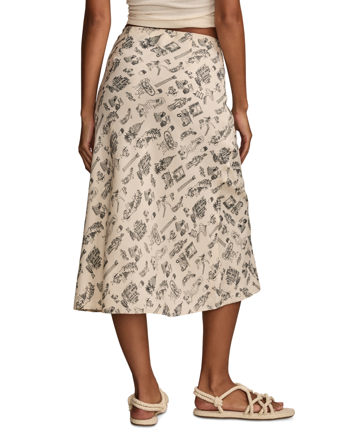 LUCKY BRAND WOMEN'S SKETCH-PRINT MIDI SLIP SKIRT 