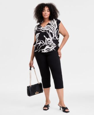Plus Size Animal-Print V-Neck Top, Exclusively at Macy's