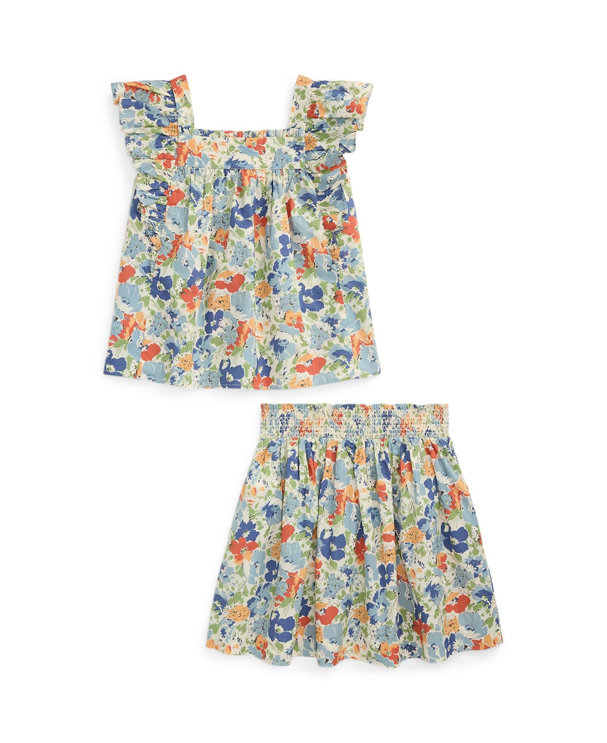 Polo Ralph Lauren Ralph Lauren Floral Smocked Cotton Top & Skirt Set
