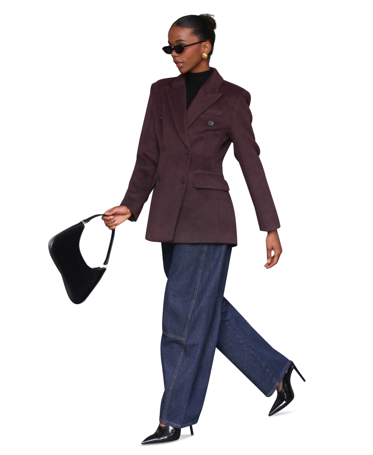 Avec Les Filles Hourglass Blazer Coat In Purple